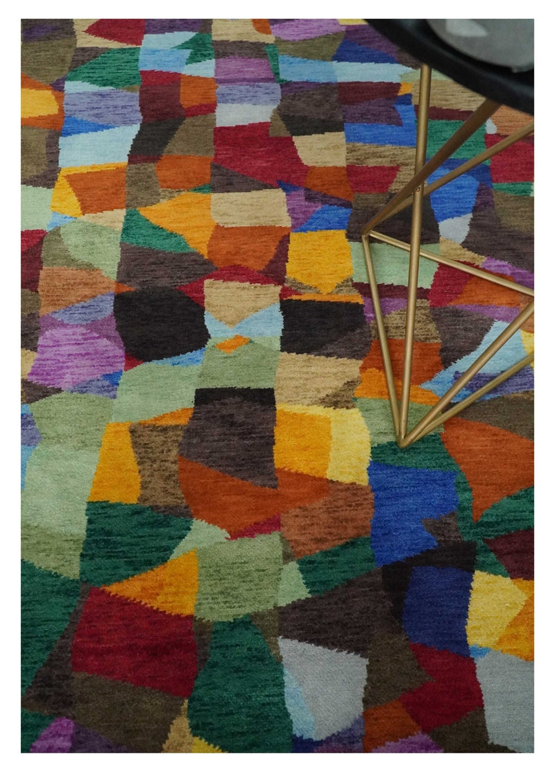 5x7 Multicolor Shapes Modern Artistic Wool Hand Woven Southwestern Rug | KNT35 - The Rug Decor