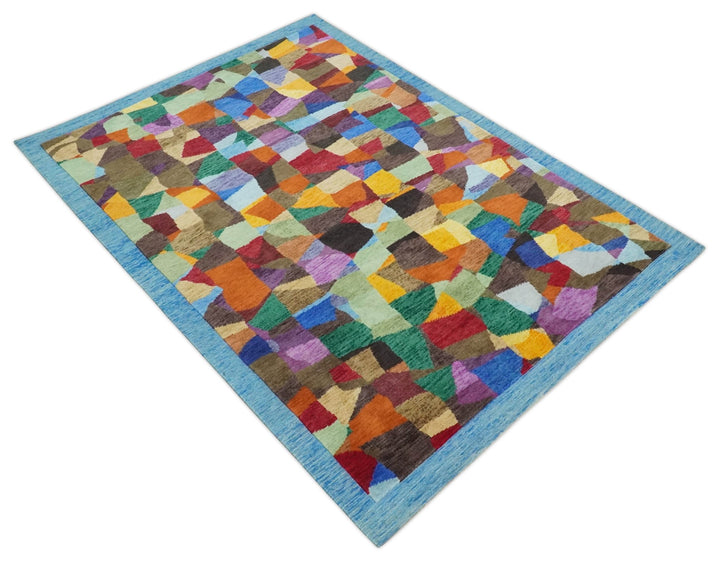 5x7 Multicolor Shapes Modern Artistic Wool Hand Woven Southwestern Rug | KNT35 - The Rug Decor