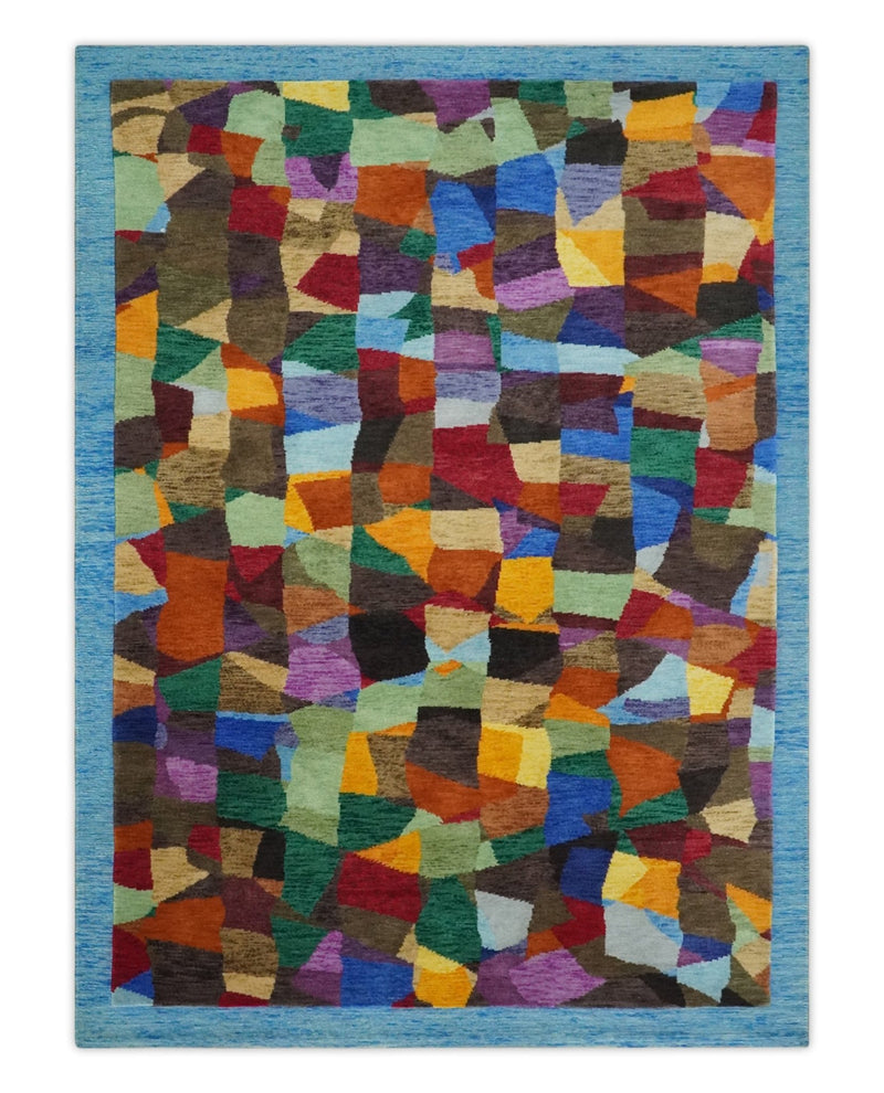 5x7 Multicolor Shapes Modern Artistic Wool Hand Woven Southwestern Rug | KNT35 - The Rug Decor