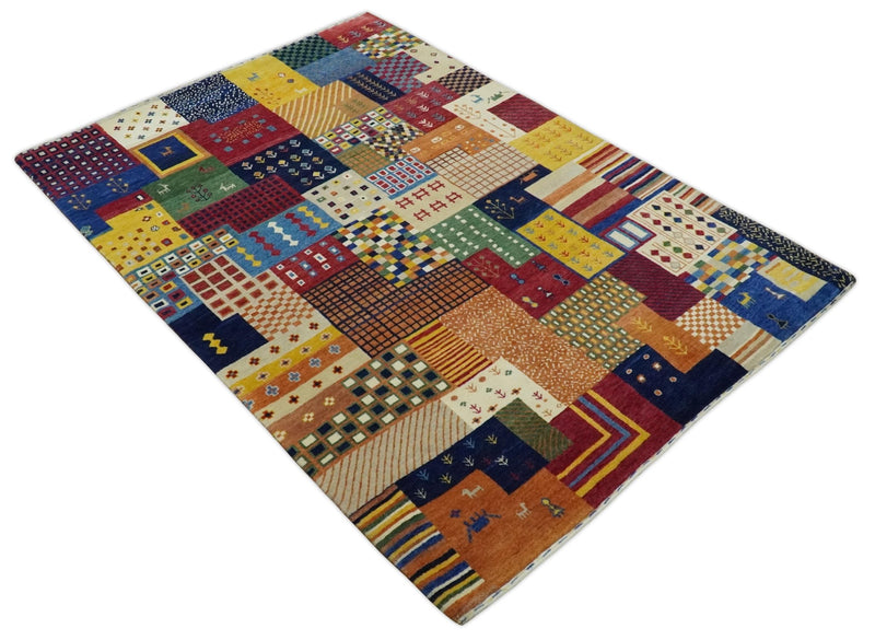 5x7 Multicolor Shapes Modern Wool Hand Woven Southwestern Lori Gabbeh Rug| KNT47 - The Rug Decor