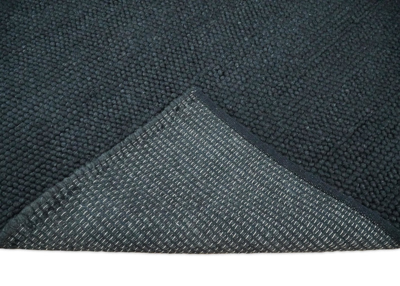 5x7 Solid Black Wool Blend Felted Chunky Hand Woven Area Rug | DOV5 - The Rug Decor
