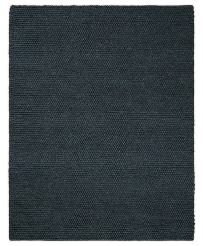5x7 Solid Black Wool Blend Felted Chunky Hand Woven Area Rug | DOV5 - The Rug Decor