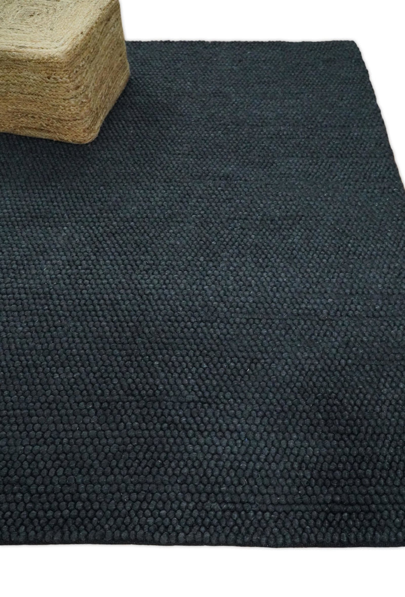 5x7 Solid Black Wool Blend Felted Chunky Hand Woven Area Rug | DOV5 - The Rug Decor