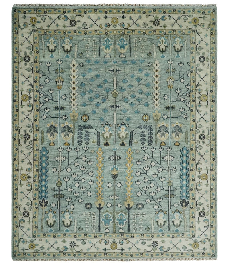5x8, 6x9, 8x10, 9x12, 10x14, 12x15 Wool Hand Knotted Traditional Blue and Ivory Vintage Persian Wool Area Rug | TRDCP563 - The Rug Decor