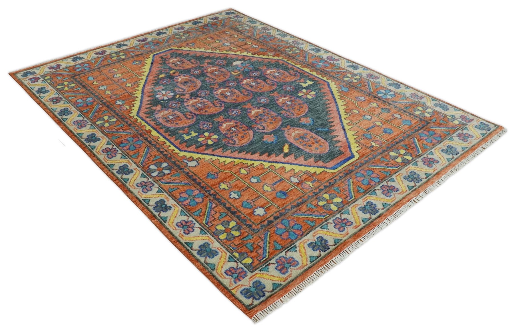 Charcoal, Rust and Beige Traditional Design Heriz Multi Size wool Area ...