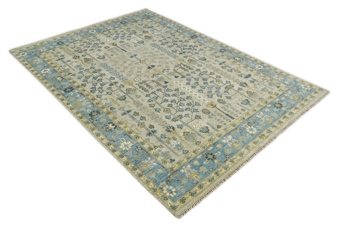 5x8, 6x9, 8x10, 9x12, 10x14 and 12x15 Hand Knotted Beige and Blue Traditional Persian Vintage Heriz Serapi Wool Rug | TRDCP685 - The Rug Decor
