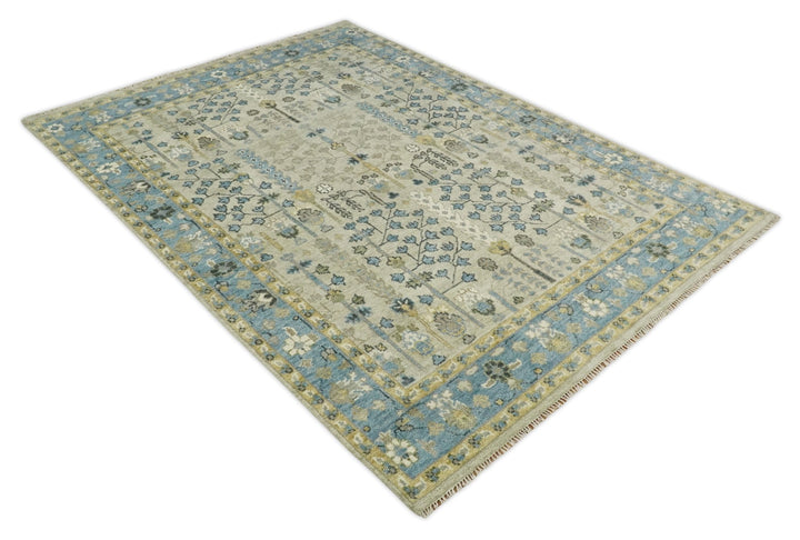 5x8, 6x9, 8x10, 9x12, 10x14 and 12x15 Hand Knotted Beige and Blue Traditional Persian Vintage Heriz Serapi Wool Rug | TRDCP685 - The Rug Decor