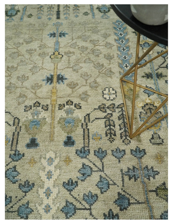 5x8, 6x9, 8x10, 9x12, 10x14 and 12x15 Hand Knotted Beige and Blue Traditional Persian Vintage Heriz Serapi Wool Rug | TRDCP685 - The Rug Decor