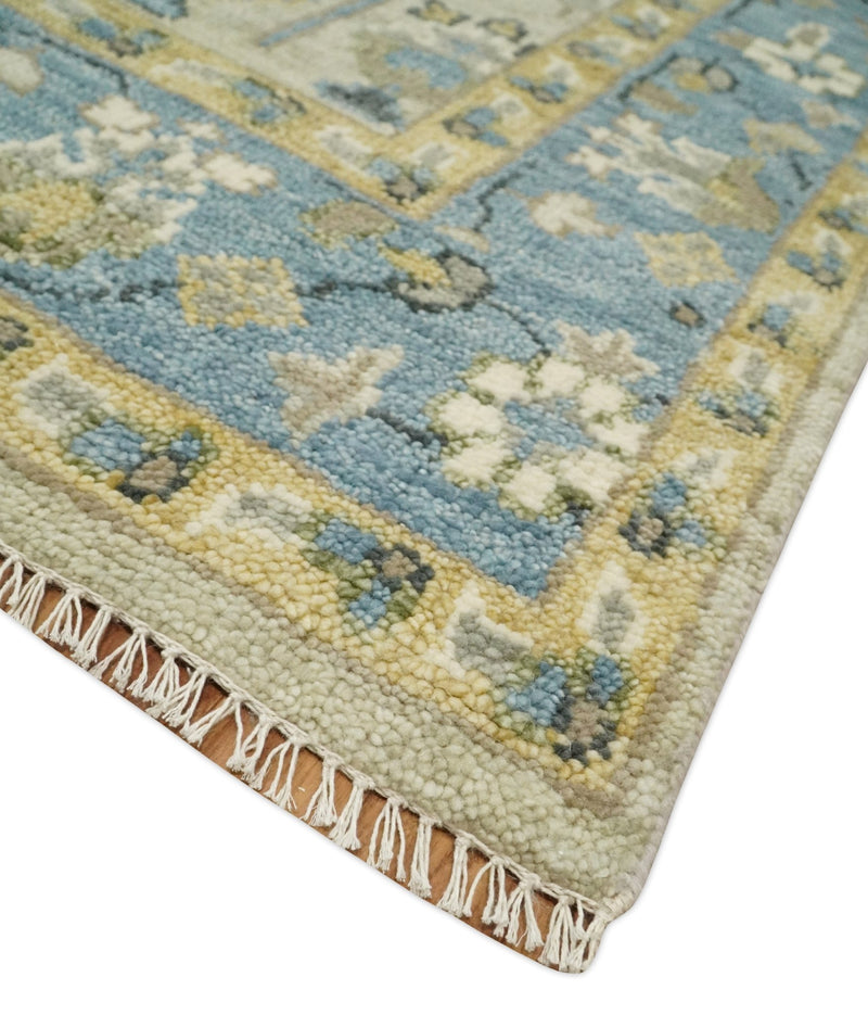5x8, 6x9, 8x10, 9x12, 10x14 and 12x15 Hand Knotted Beige and Blue Traditional Persian Vintage Heriz Serapi Wool Rug | TRDCP685 - The Rug Decor