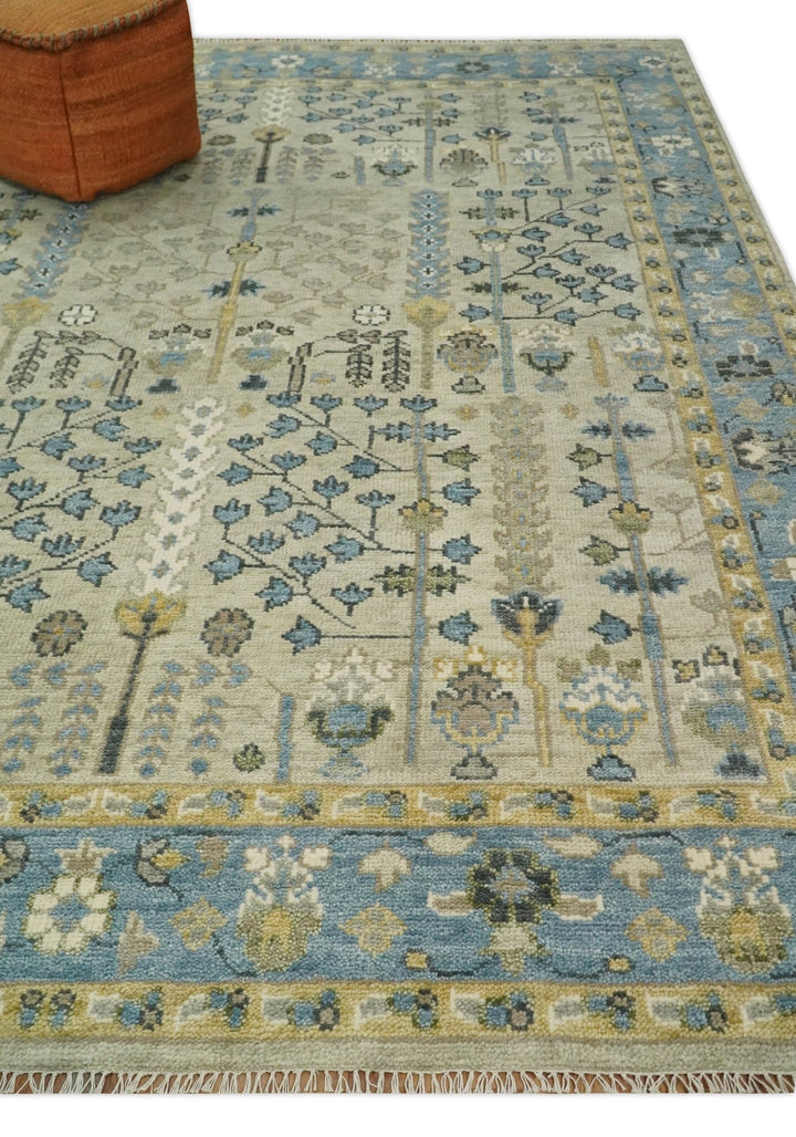 5x8, 6x9, 8x10, 9x12, 10x14 and 12x15 Hand Knotted Beige and Blue Traditional Persian Vintage Heriz Serapi Wool Rug | TRDCP685 - The Rug Decor