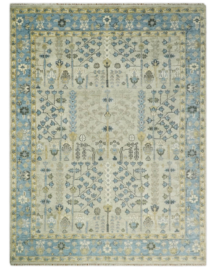5x8, 6x9, 8x10, 9x12, 10x14 and 12x15 Hand Knotted Beige and Blue Traditional Persian Vintage Heriz Serapi Wool Rug | TRDCP685 - The Rug Decor