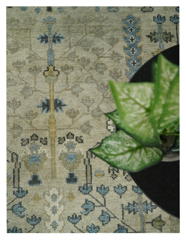 5x8, 6x9, 8x10, 9x12, 10x14 and 12x15 Hand Knotted Beige and Blue Traditional Persian Vintage Heriz Serapi Wool Rug | TRDCP685 - The Rug Decor
