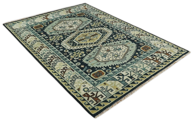 5x8, 6x9, 8x10, 9x12, 10x14 and 12x15 Hand Knotted Blue and Ivory Oriental Traditional Persian Area Rug | TRDCP672 - The Rug Decor