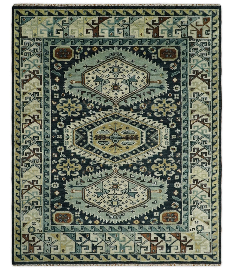 5x8, 6x9, 8x10, 9x12, 10x14 and 12x15 Hand Knotted Blue and Ivory Oriental Traditional Persian Area Rug | TRDCP672 - The Rug Decor