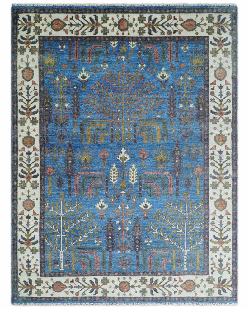 5x8, 6x9, 8x10, 9x12, 10x14 and 12x15 Hand Knotted Blue and Ivory Traditional Persian Vintage Heriz Serapi Wool Rug | TRDCP879912 - The Rug Decor