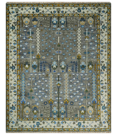 5x8, 6x9, 8x10, 9x12, 10x14 and 12x15 Hand Knotted Charcoal and Ivory Traditional Persian Vintage Heriz Serapi Wool Rug | TRDCP695 - The Rug Decor