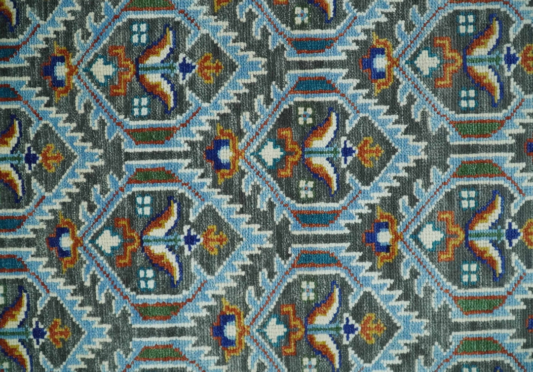5x8, 6x9, 8x10, 9x12, 10x14 and 12x15 Hand Knotted Charcoal, Blue and Ivory Traditional Persian Heriz Wool Rug | TRDCP948810 - The Rug Decor