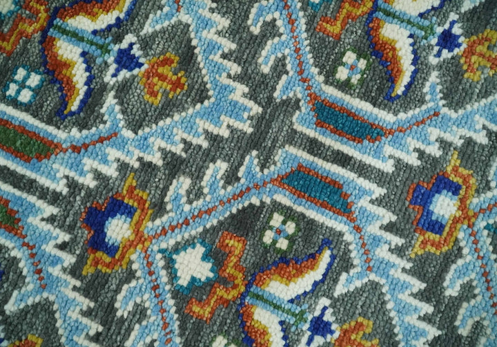 5x8, 6x9, 8x10, 9x12, 10x14 and 12x15 Hand Knotted Charcoal, Blue and Ivory Traditional Persian Heriz Wool Rug | TRDCP948810 - The Rug Decor