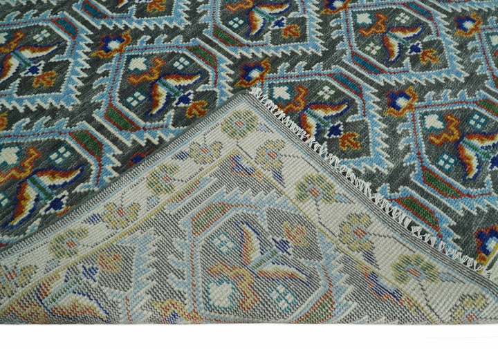 5x8, 6x9, 8x10, 9x12, 10x14 and 12x15 Hand Knotted Charcoal, Blue and Ivory Traditional Persian Heriz Wool Rug | TRDCP948810 - The Rug Decor