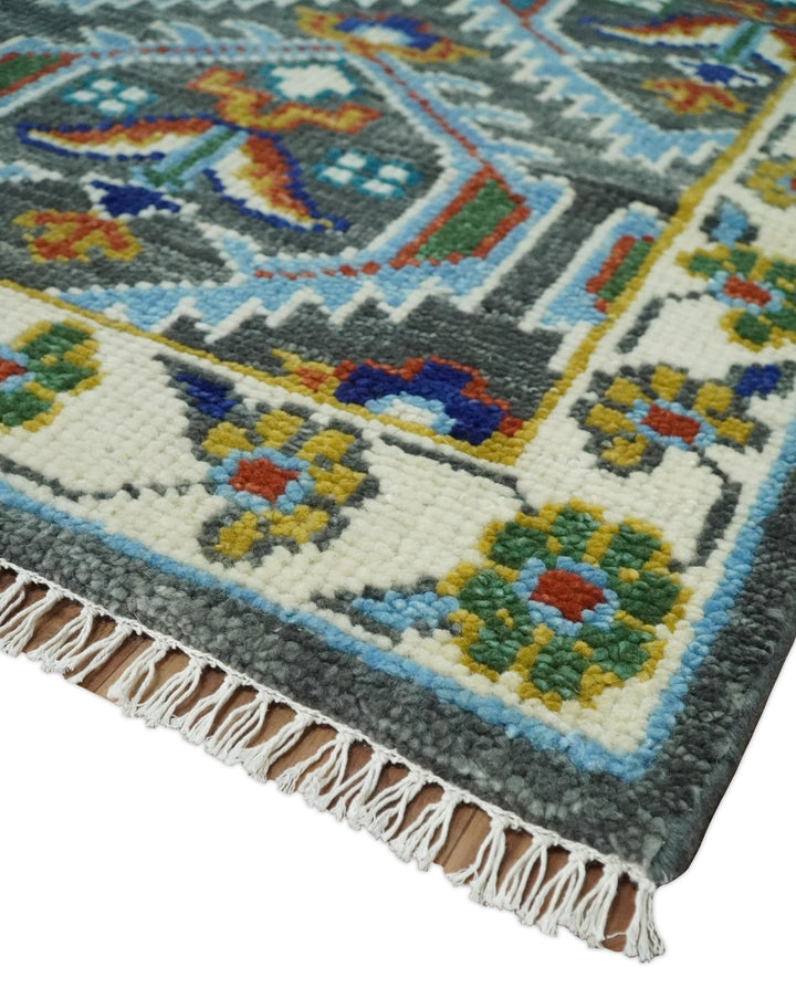 5x8, 6x9, 8x10, 9x12, 10x14 and 12x15 Hand Knotted Charcoal, Blue and Ivory Traditional Persian Heriz Wool Rug | TRDCP948810 - The Rug Decor