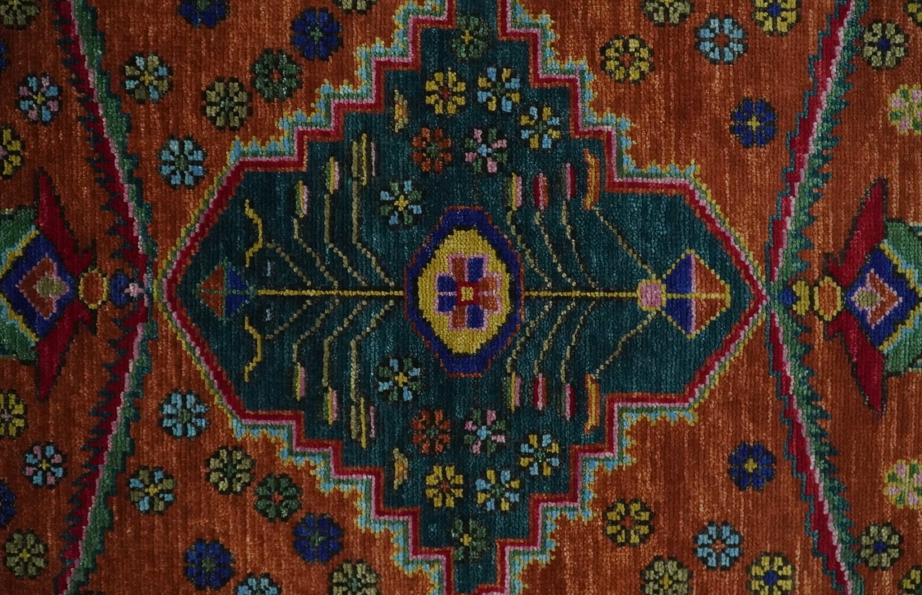 Hand Knotted Green, Rust, Yellow, Pink and Blue Floral Multi Size Rug ...
