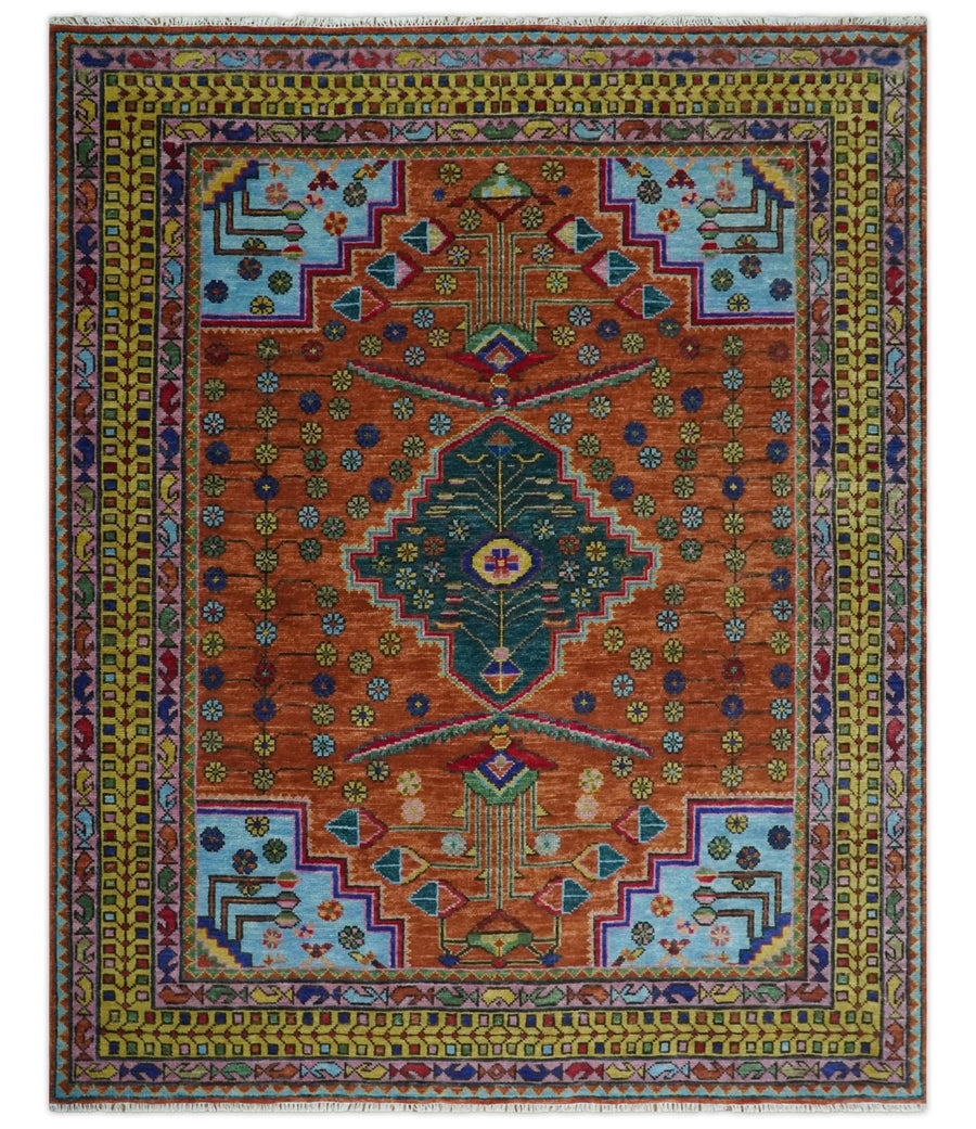 5x8, 6x9, 8x10, 9x12, 10x14 and 12x15 Hand Knotted Green, Rust, Yellow, Pink and Blue Traditional Antique Persian Wool Area Rug | TRDCP993810 - The Rug Decor