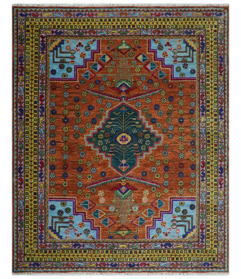 5x8, 6x9, 8x10, 9x12, 10x14 and 12x15 Hand Knotted Green, Rust, Yellow, Pink and Blue Traditional Antique Persian Wool Area Rug | TRDCP993810 - The Rug Decor
