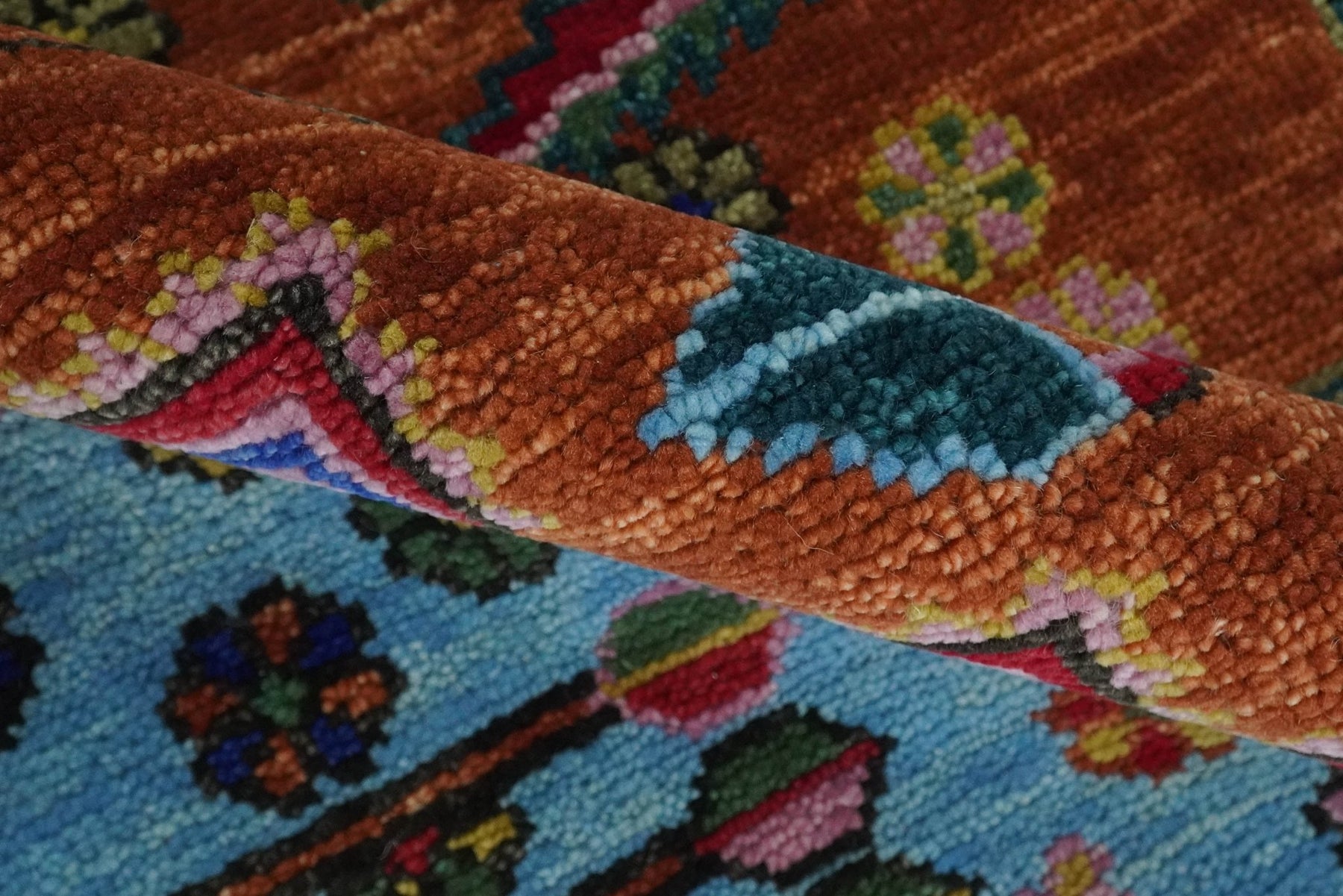 Hand Knotted Green, Rust, Yellow, Pink and Blue Floral Multi Size Rug ...