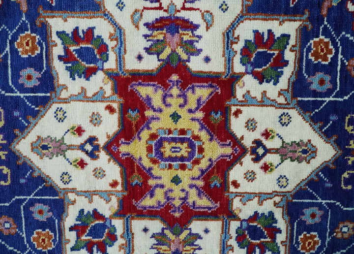 5x8, 6x9, 8x10, 9x12, 10x14 and 12x15 Hand Knotted Ivory, Blue and Rust Modern Traditional Persian Heriz Serapi Wool Rug | TRDCP878810 - The Rug Decor