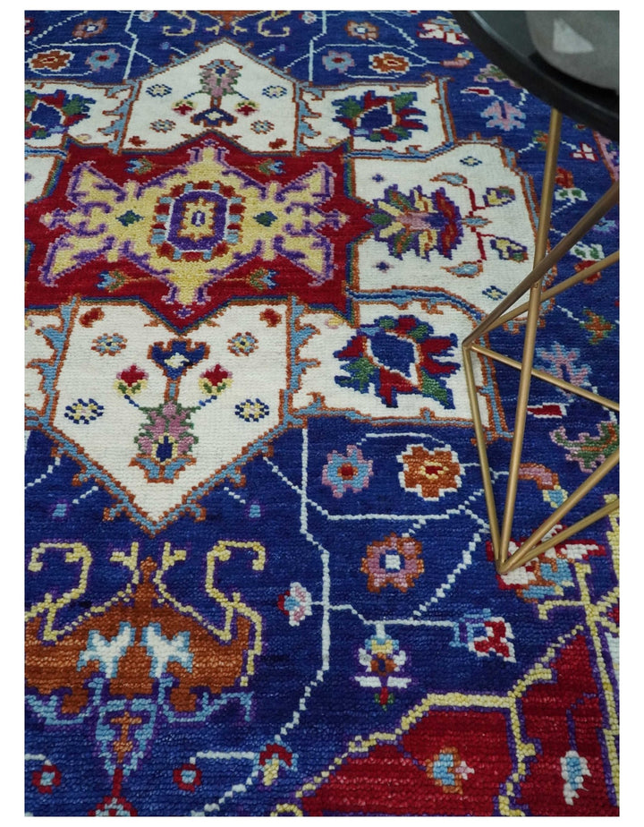 5x8, 6x9, 8x10, 9x12, 10x14 and 12x15 Hand Knotted Ivory, Blue and Rust Modern Traditional Persian Heriz Serapi Wool Rug | TRDCP878810 - The Rug Decor