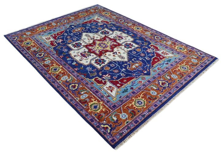 5x8, 6x9, 8x10, 9x12, 10x14 and 12x15 Hand Knotted Ivory, Blue and Rust Modern Traditional Persian Heriz Serapi Wool Rug | TRDCP878810 - The Rug Decor