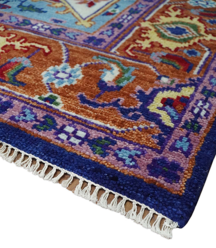 5x8, 6x9, 8x10, 9x12, 10x14 and 12x15 Hand Knotted Ivory, Blue and Rust Modern Traditional Persian Heriz Serapi Wool Rug | TRDCP878810 - The Rug Decor