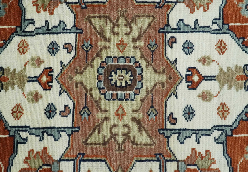 5x8, 6x9, 8x10, 9x12, 10x14 and 12x15 Hand Knotted Ivory, Blue and Rust Modern Traditional Persian Heriz Serapi Wool Rug | TRDCP923912 - The Rug Decor