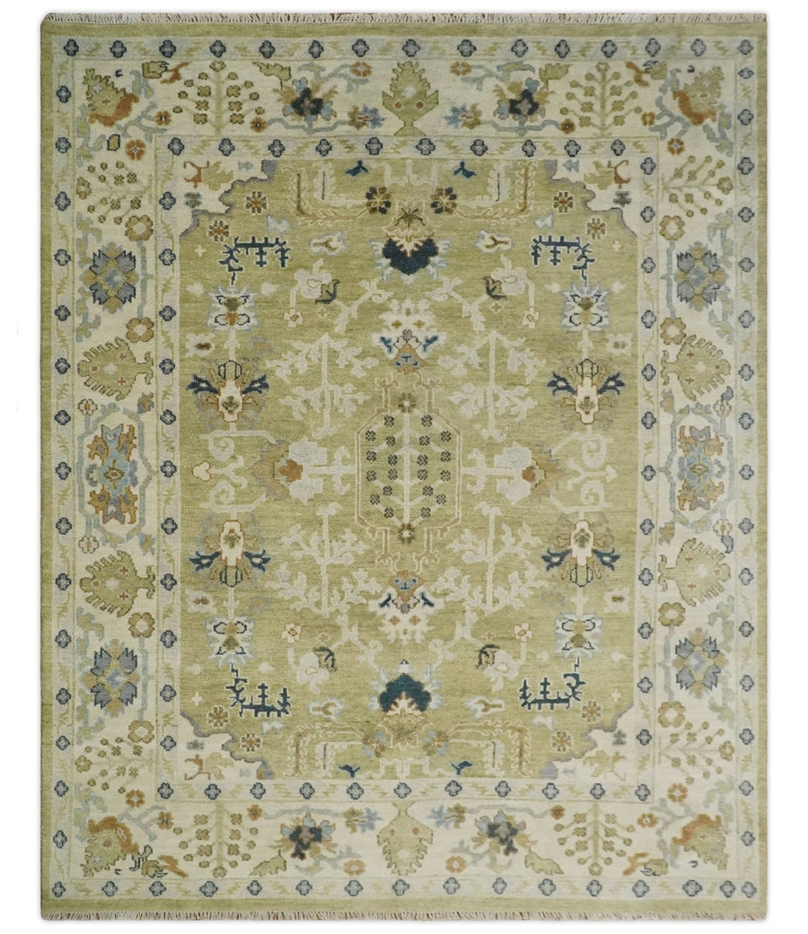 5x8, 6x9, 8x10, 9x12, 10x14 and 12x15 Hand Knotted Olive, Silver and Beige Traditional Persian Vintage Heriz Serapi Wool Rug | TRDCP746 - The Rug Decor