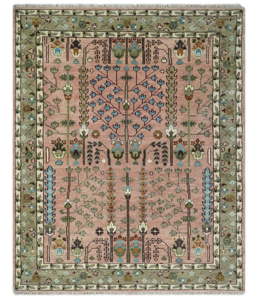 5x8, 6x9, 8x10, 9x12, 10x14 and 12x15 Hand Knotted Pink and Beige Traditional Persian Vintage Heriz Serapi Wool Rug | TRDCP684 - The Rug Decor