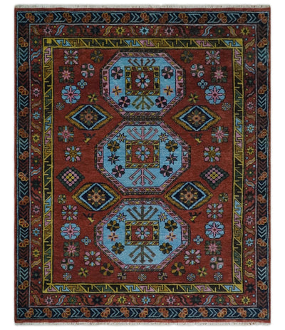 5x8, 6x9, 8x10, 9x12, 10x14 and 12x15 Hand Knotted Rust and Blue Traditional Antique Persian Wool Area Rug | TRDCP972 - The Rug Decor