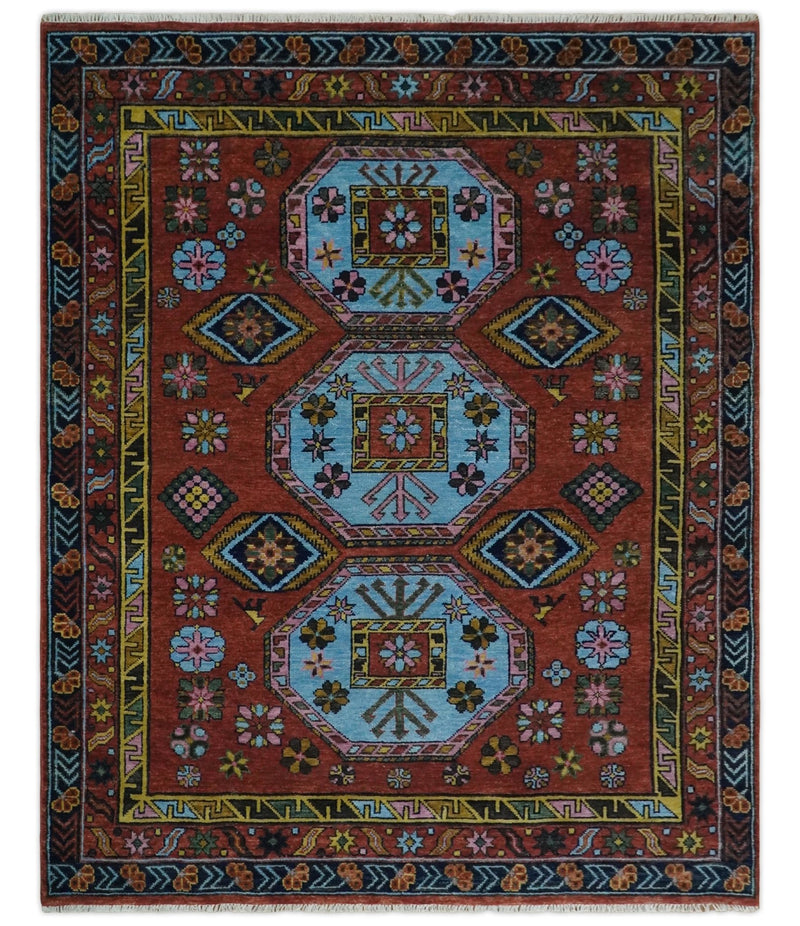 5x8, 6x9, 8x10, 9x12, 10x14 and 12x15 Hand Knotted Rust and Blue Traditional Antique Persian Wool Area Rug | TRDCP972 - The Rug Decor