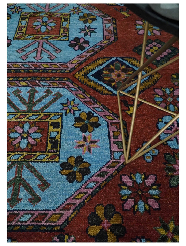 5x8, 6x9, 8x10, 9x12, 10x14 and 12x15 Hand Knotted Rust and Blue Traditional Antique Persian Wool Area Rug | TRDCP972 - The Rug Decor