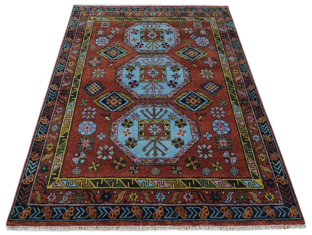 5x8, 6x9, 8x10, 9x12, 10x14 and 12x15 Hand Knotted Rust and Blue Traditional Antique Persian Wool Area Rug | TRDCP972 - The Rug Decor