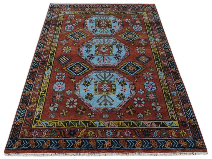 5x8, 6x9, 8x10, 9x12, 10x14 and 12x15 Hand Knotted Rust and Blue Traditional Antique Persian Wool Area Rug | TRDCP972 - The Rug Decor