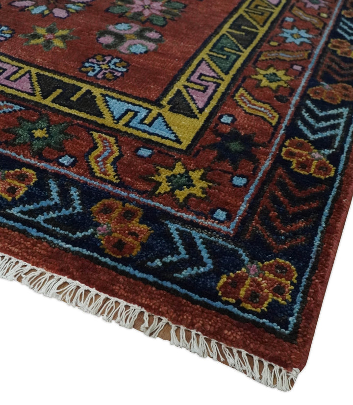 5x8, 6x9, 8x10, 9x12, 10x14 and 12x15 Hand Knotted Rust and Blue Traditional Antique Persian Wool Area Rug | TRDCP972 - The Rug Decor