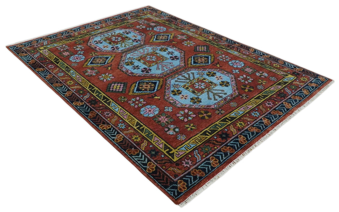 5x8, 6x9, 8x10, 9x12, 10x14 and 12x15 Hand Knotted Rust and Blue Traditional Antique Persian Wool Area Rug | TRDCP972 - The Rug Decor