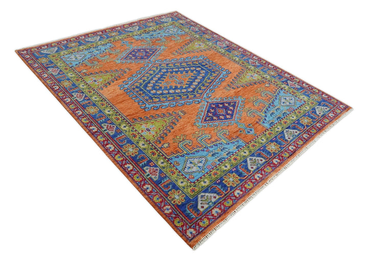 5x8, 6x9, 8x10, 9x12, 10x14 and 12x15 Hand Knotted Rust, Blue and Olive Traditional Antique Persian Wool Area Rug | TRDCP919810 - The Rug Decor