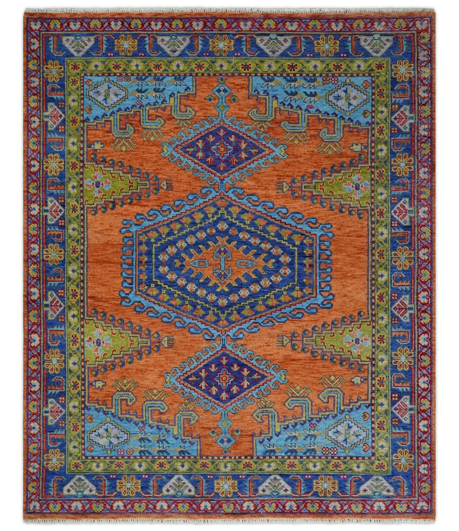 5x8, 6x9, 8x10, 9x12, 10x14 and 12x15 Hand Knotted Rust, Blue and Olive Traditional Antique Persian Wool Area Rug | TRDCP919810 - The Rug Decor