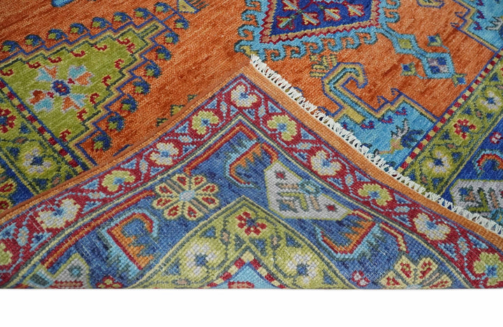 5x8, 6x9, 8x10, 9x12, 10x14 and 12x15 Hand Knotted Rust, Blue and Olive Traditional Antique Persian Wool Area Rug | TRDCP919810 - The Rug Decor