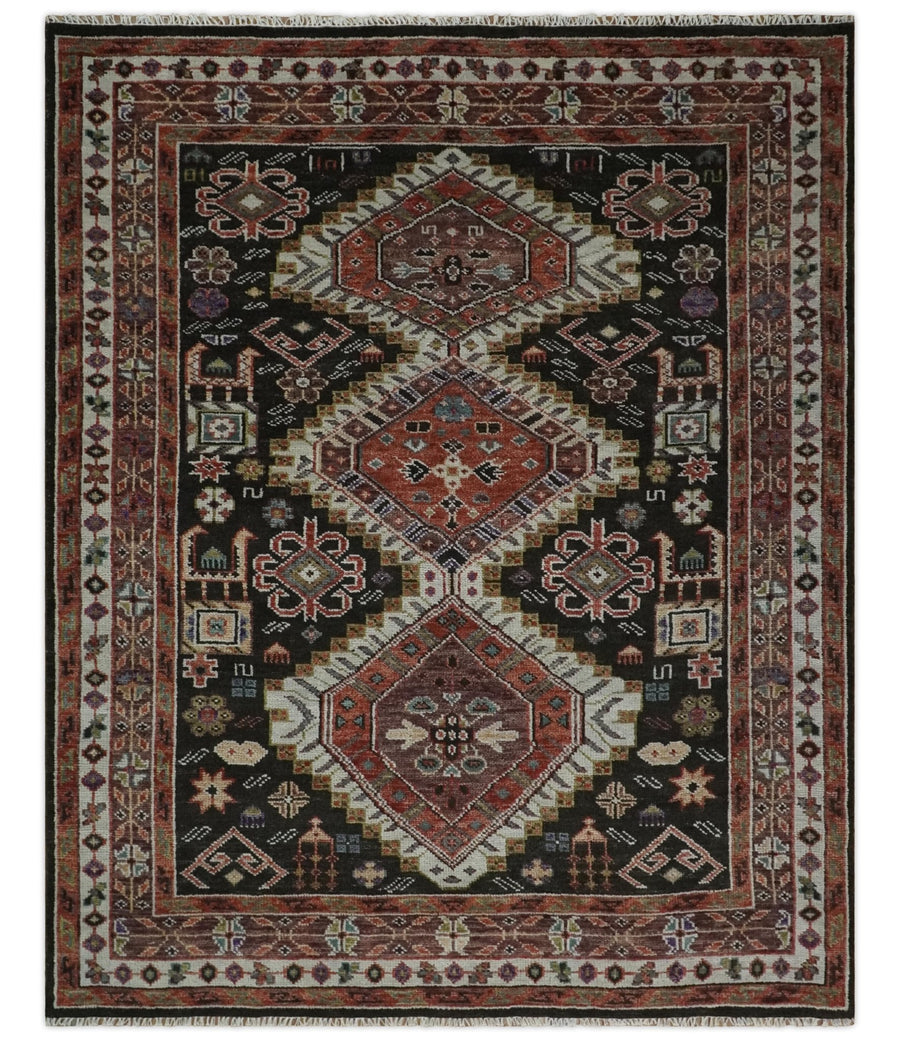 5x8, 6x9, 8x10, 9x12, 10x14 and 12x15 Hand Knotted Rust, Ivory and Black Traditional Antique Persian Wool Area Rug | TRDCP819 - The Rug Decor