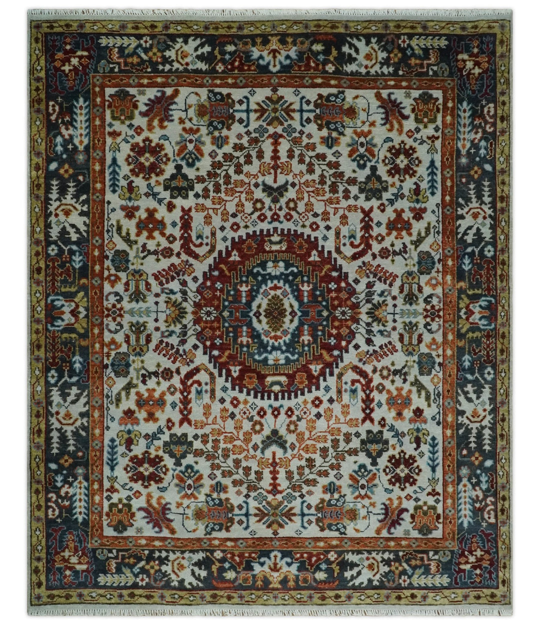 5x8, 6x9, 8x10, 9x12, 10x14 and 12x15 Hand Knotted traditional Oriental Ivory, Rust and Gray Traditional Rug | TRDCP1040912 - The Rug Decor
