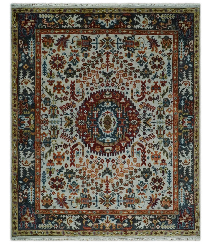 5x8, 6x9, 8x10, 9x12, 10x14 and 12x15 Hand Knotted traditional Oriental Ivory, Rust and Gray Traditional Rug | TRDCP1040912 - The Rug Decor