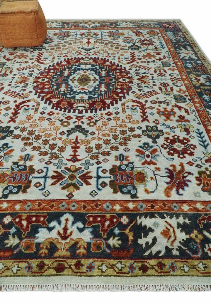 5x8, 6x9, 8x10, 9x12, 10x14 and 12x15 Hand Knotted traditional Oriental Ivory, Rust and Gray Traditional Rug | TRDCP1040912 - The Rug Decor