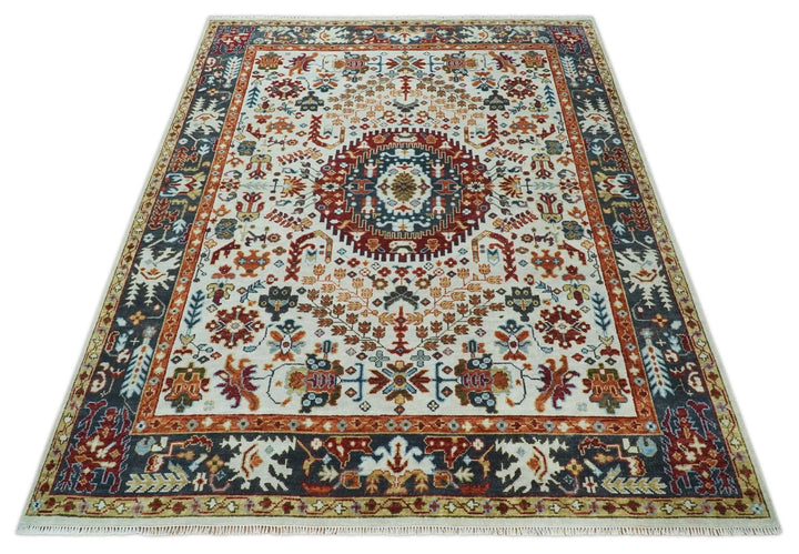 5x8, 6x9, 8x10, 9x12, 10x14 and 12x15 Hand Knotted traditional Oriental Ivory, Rust and Gray Traditional Rug | TRDCP1040912 - The Rug Decor